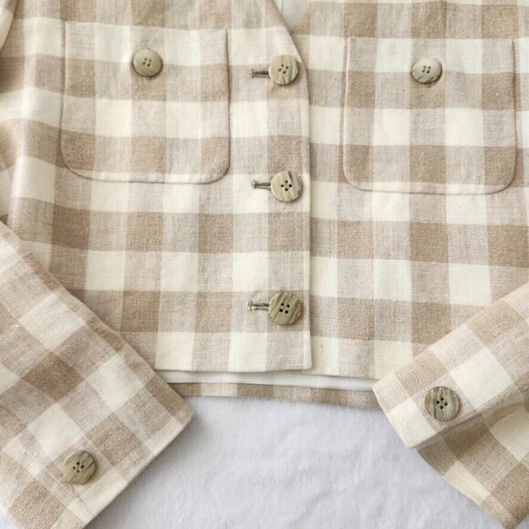 Vtg 70s Plaid Skirt Set Sz 10 Tan Jacket Union Made Linen JH Collectibles ILGWU - Picture 4 of 16